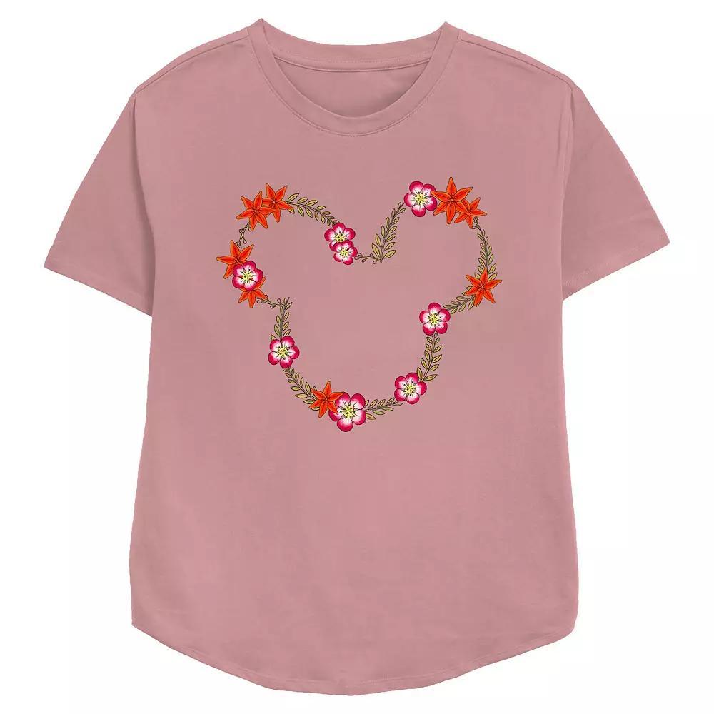 Disney's Mickey Mouse May Floral Wreath Women's Relaxed Fit Graphic Tee, Size: XXL, Pink Product Image