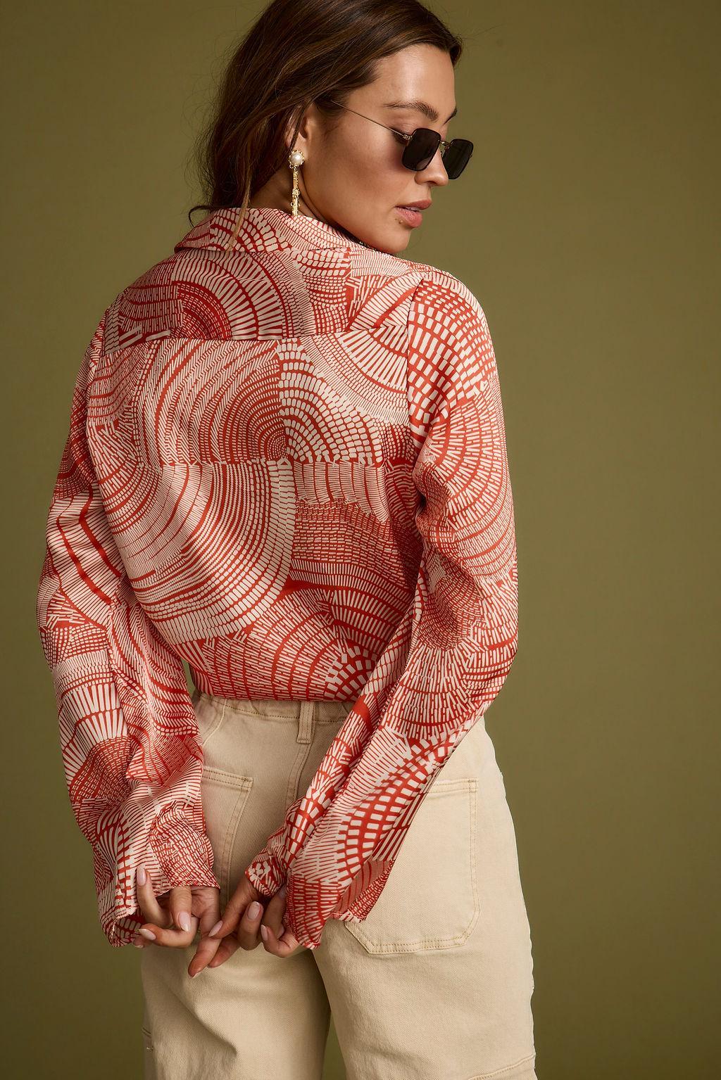 Augusta Tropical Rust Long Sleeve Tie Top Product Image