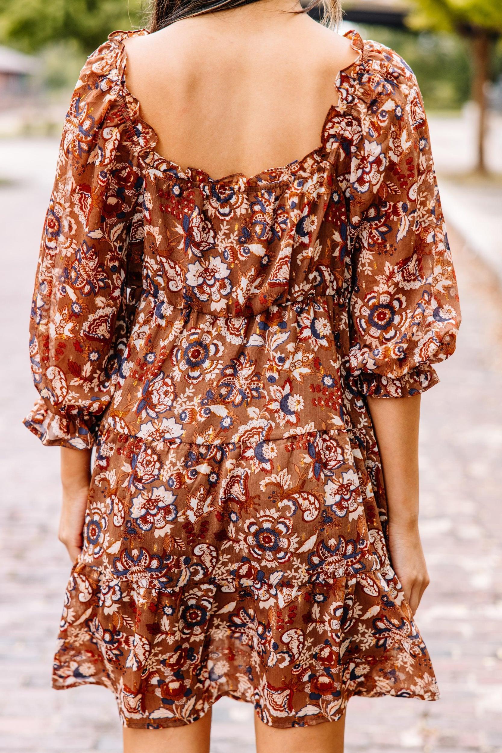 Believe In Yourself Brown Babydoll Dress Female Product Image