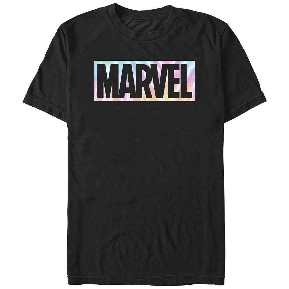 Juniors' Marvel Tie Dye Background Logo Boyfriend Graphic Tee, Women's, Size: Medium, Black Product Image
