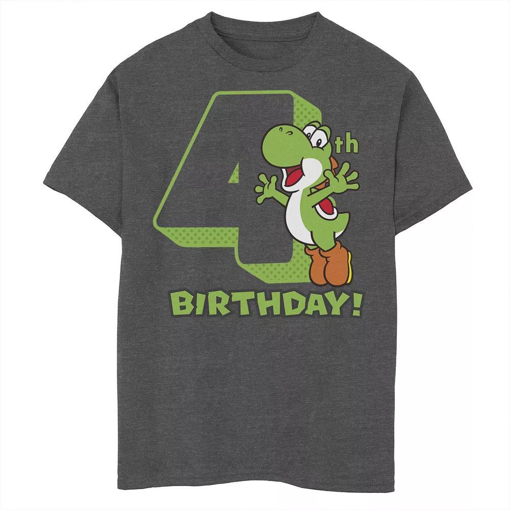 Boys 8-20 Nintendo Super Mario Yoshi 4th Birthday Action Portrait Graphic Tee, Boy's, Size: Large, Grey Heather Product Image