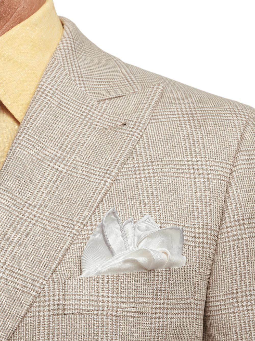 Linen Blend Plaid Peak Lapel Suit - Tan Product Image