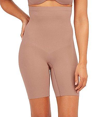 Spanx Everyday Seamless Shaping High-Waisted Mid-Thigh Shorts in beige Product Image