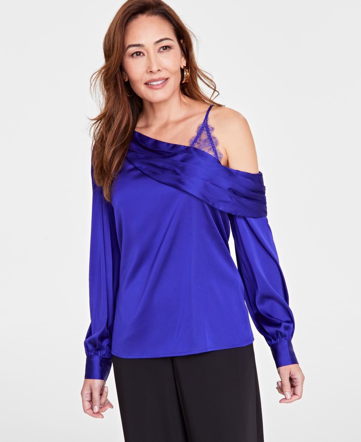 I.n.c. International Concepts Womens Lace-Shoulder Long-Sleeve Blouse, Created for Macys Product Image