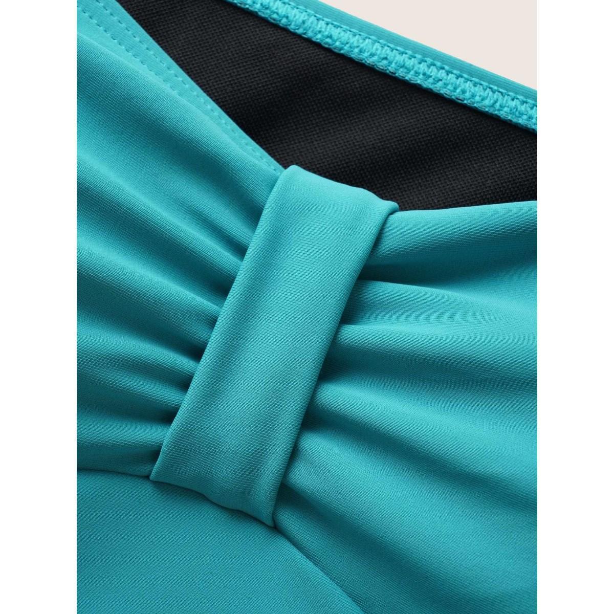 Plus Size Solid Heart Neckline Ruched Swim Top Women's Swimwear Arctic Beach Gathered High stretch Bodycon Heart neckline Curve Swim Tops BloomChic 26/4X Product Image