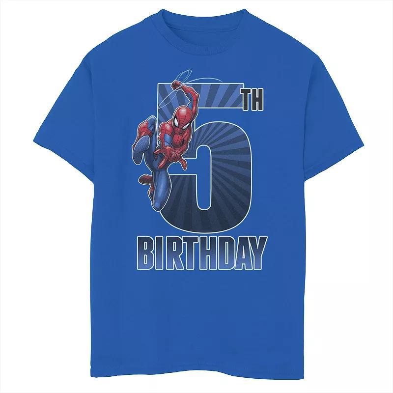 Boys 8-20 Marvel Spider-Man Swinging 5th Birthday Tee, Boy's, Size: Small, Royal Product Image