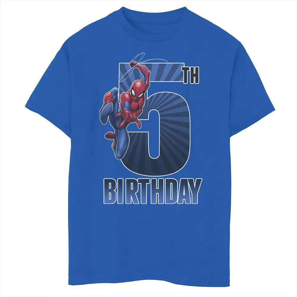 Boys 8-20 Marvel Spider-Man Swinging 5th Birthday Tee, Boy's, Size: Small, Royal Product Image