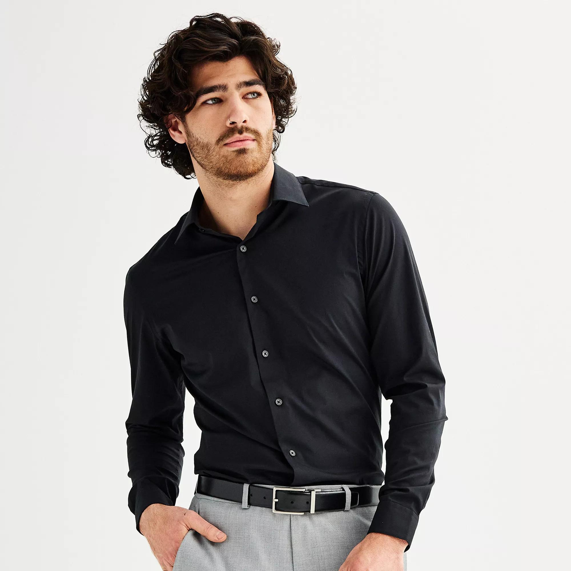 Men's Apt. 9® Premier Flex Extra-Slim Fit Wrinkle Resistant Dress Shirt, Size: XL-32/33, Black Product Image