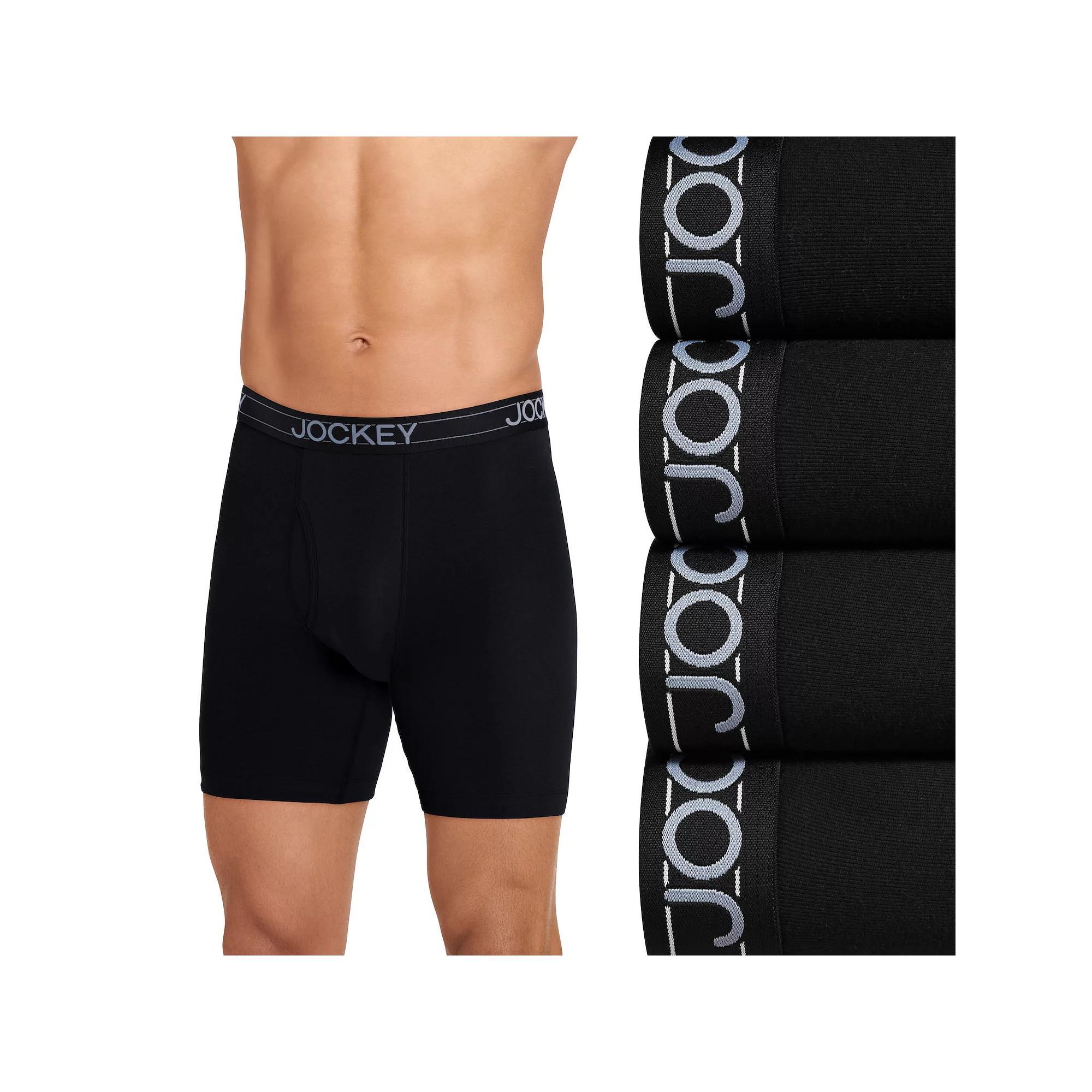 Men's Jockey® 4-Pack Cotton Blend Long Leg Boxer Brief, Size: Medium, Black Product Image