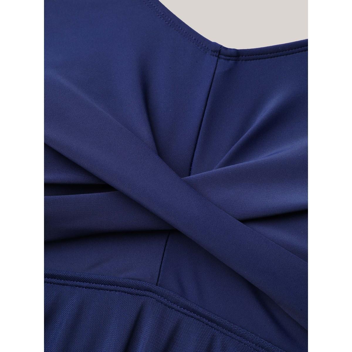 Plus Size Twist Front Hi-Low Hem Sheer Layered Swim Dress Women's Swimwear Indigo Beach Bodycon U-neck High stretch Curve Swim Dresses BloomChic 30/6X Product Image