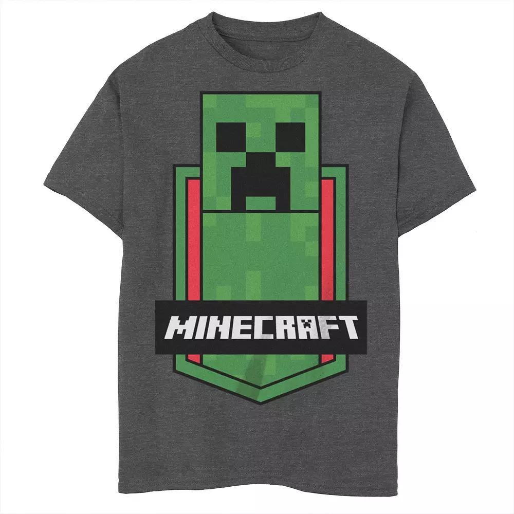 Boys Minecraft Creeper Badge Graphic Tee, Boy's, Size: Large, Grey Heather Product Image