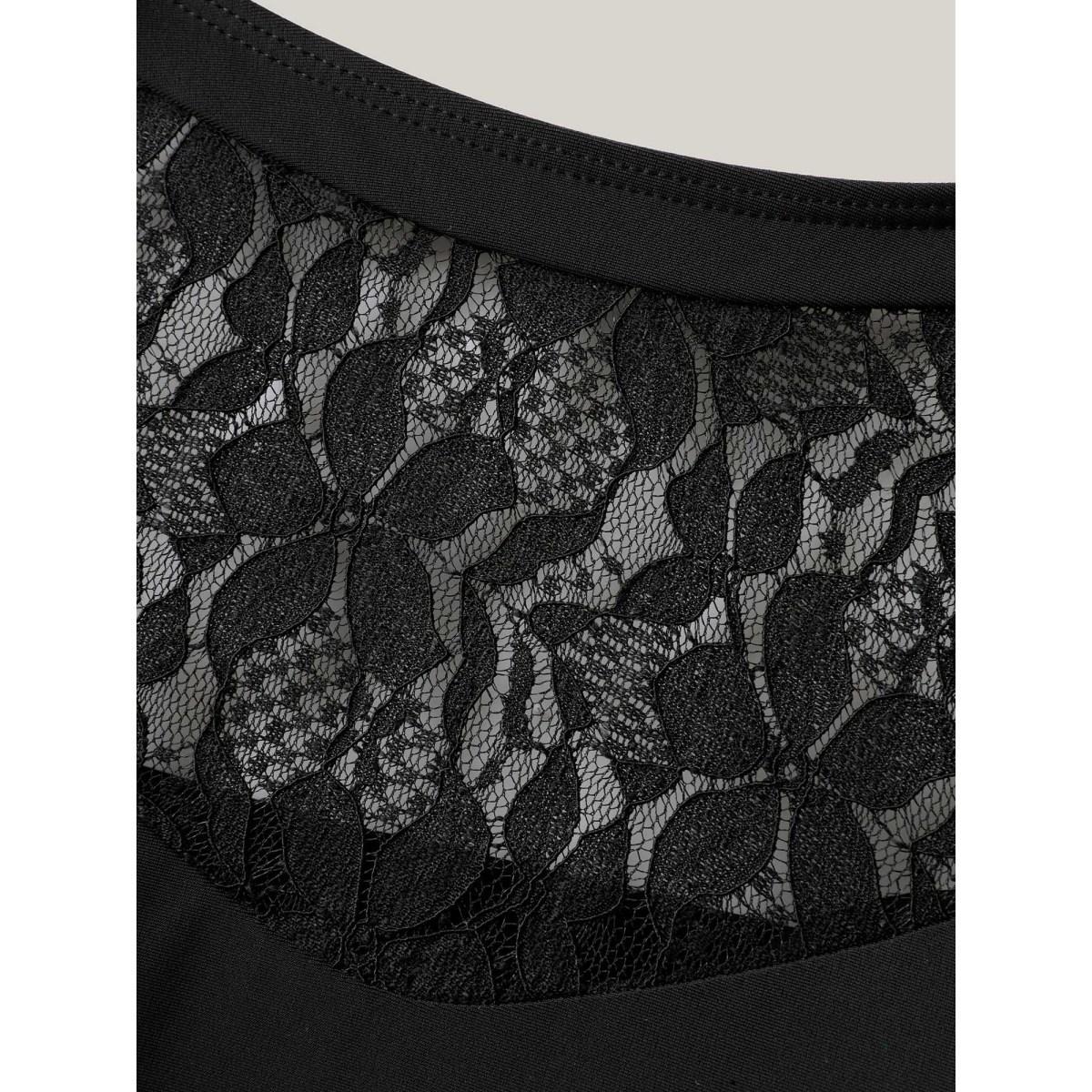 Plus Size Lace Sheer Slit Adjustable Straps Swim Dress Women's Swimwear Black Beach Bodycon Halter neck High stretch Curve Swim Dresses BloomChic 10/M Product Image