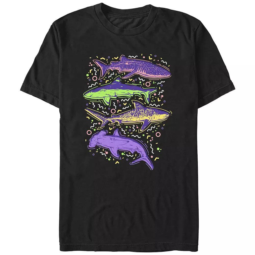 Men's Colorful Sharks And Doodles Graphic Tee, Size: Large, Black Product Image