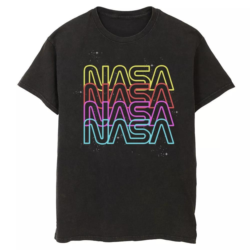 Men's NASA Neon Rainbow Repeat Text Logo Graphic Tee, Size: Large, Black Product Image