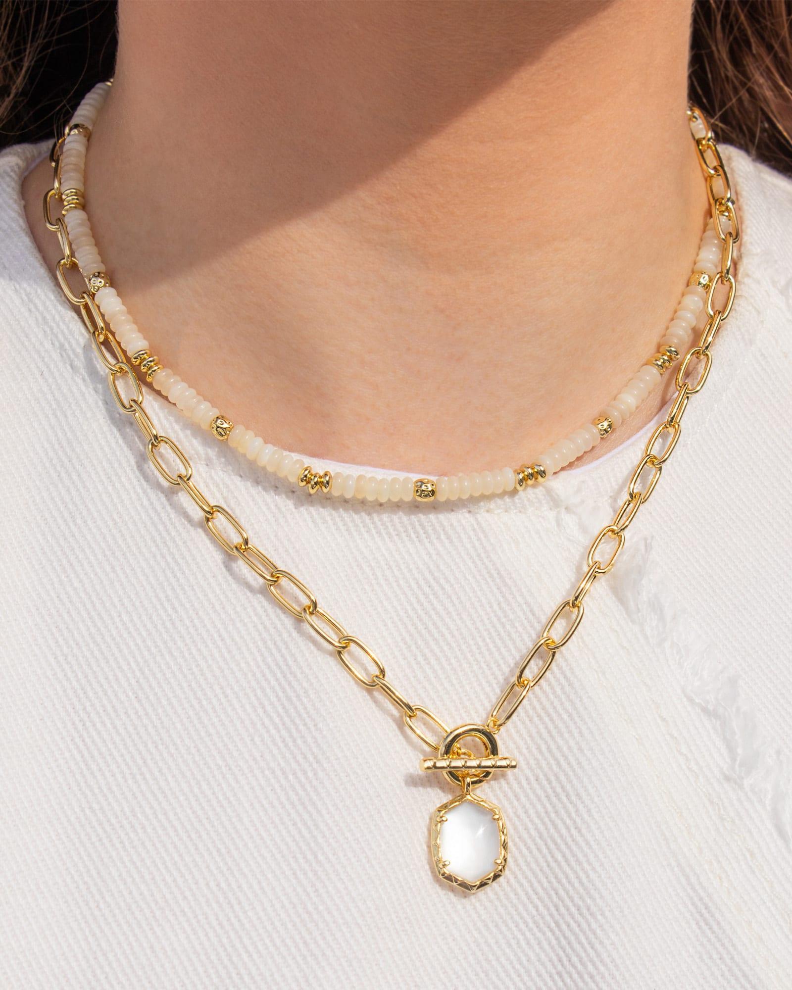 Daphne Convertible Gold Link and Chain Necklace in Ivory Mother-of-Pearl Product Image