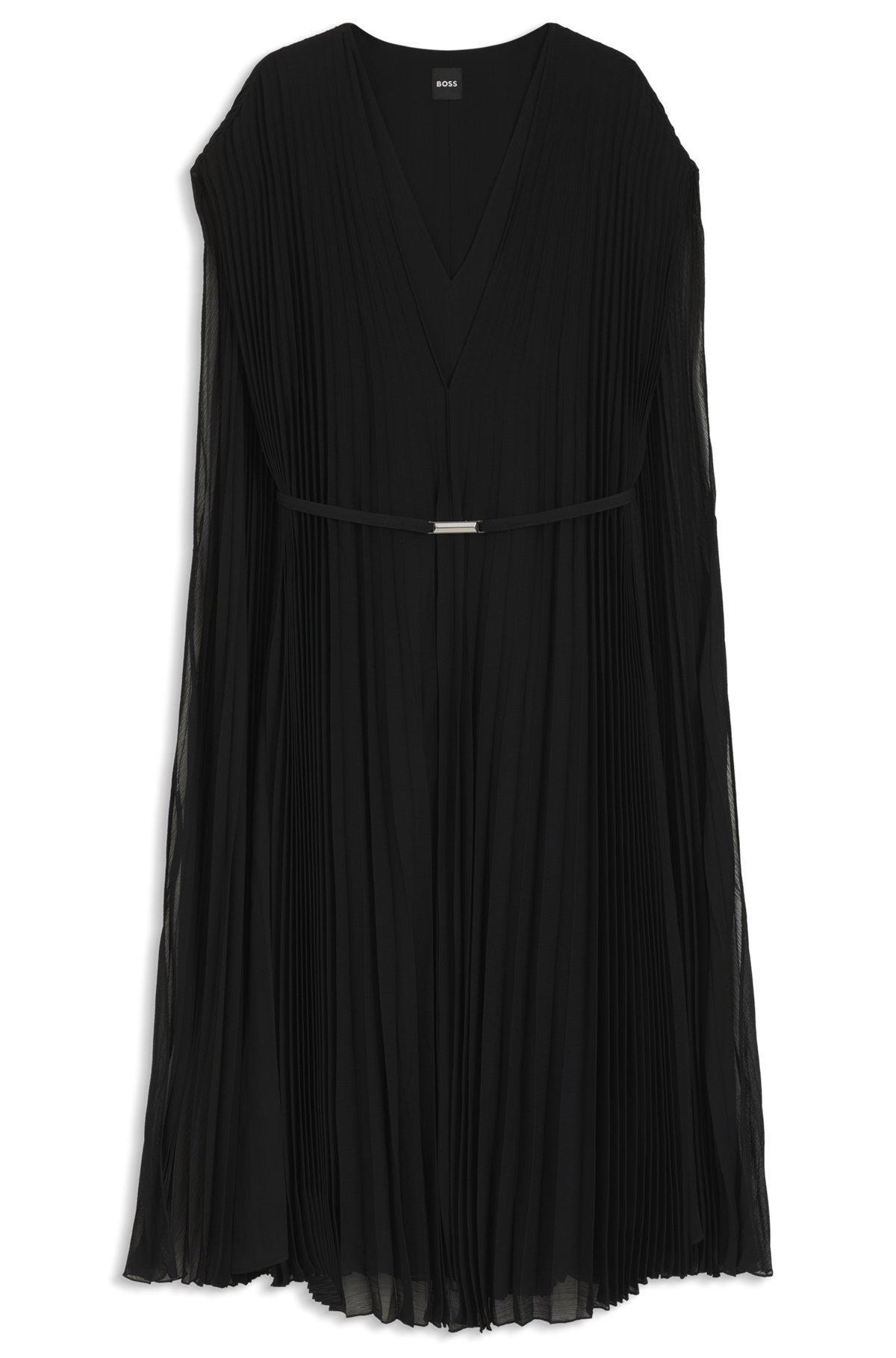 BOSS - Belted dress in crinkle chiffon with overlay - Black Product Image
