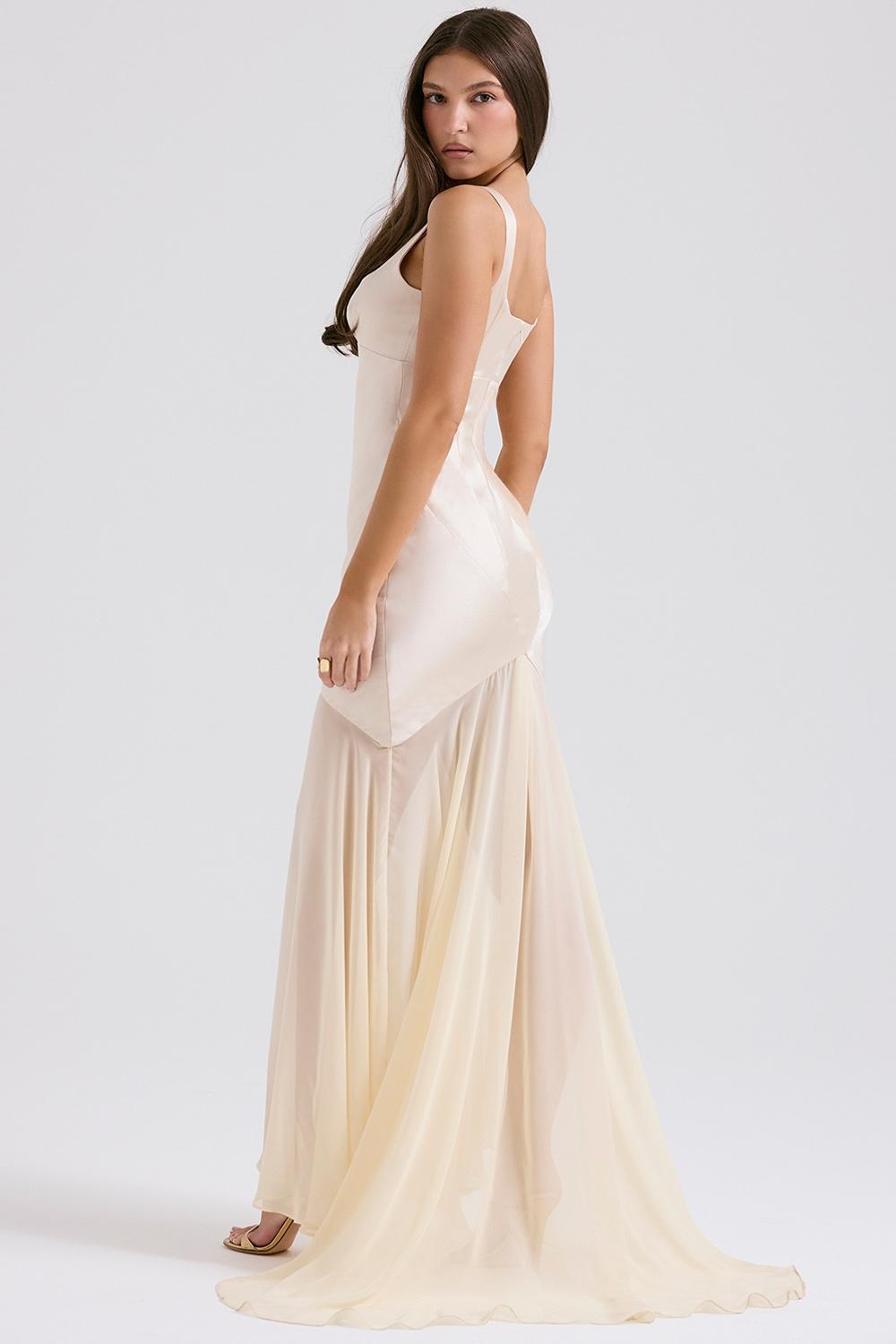 Vittoria Champagne Chiffon Floor Length Gown Product Image