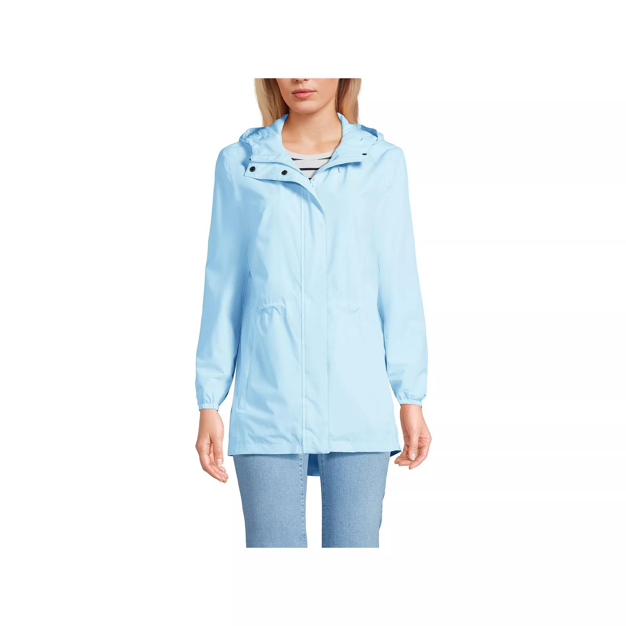 Petite Lands End Hooded Packable Raincoat, Womens Deep Blue Product Image