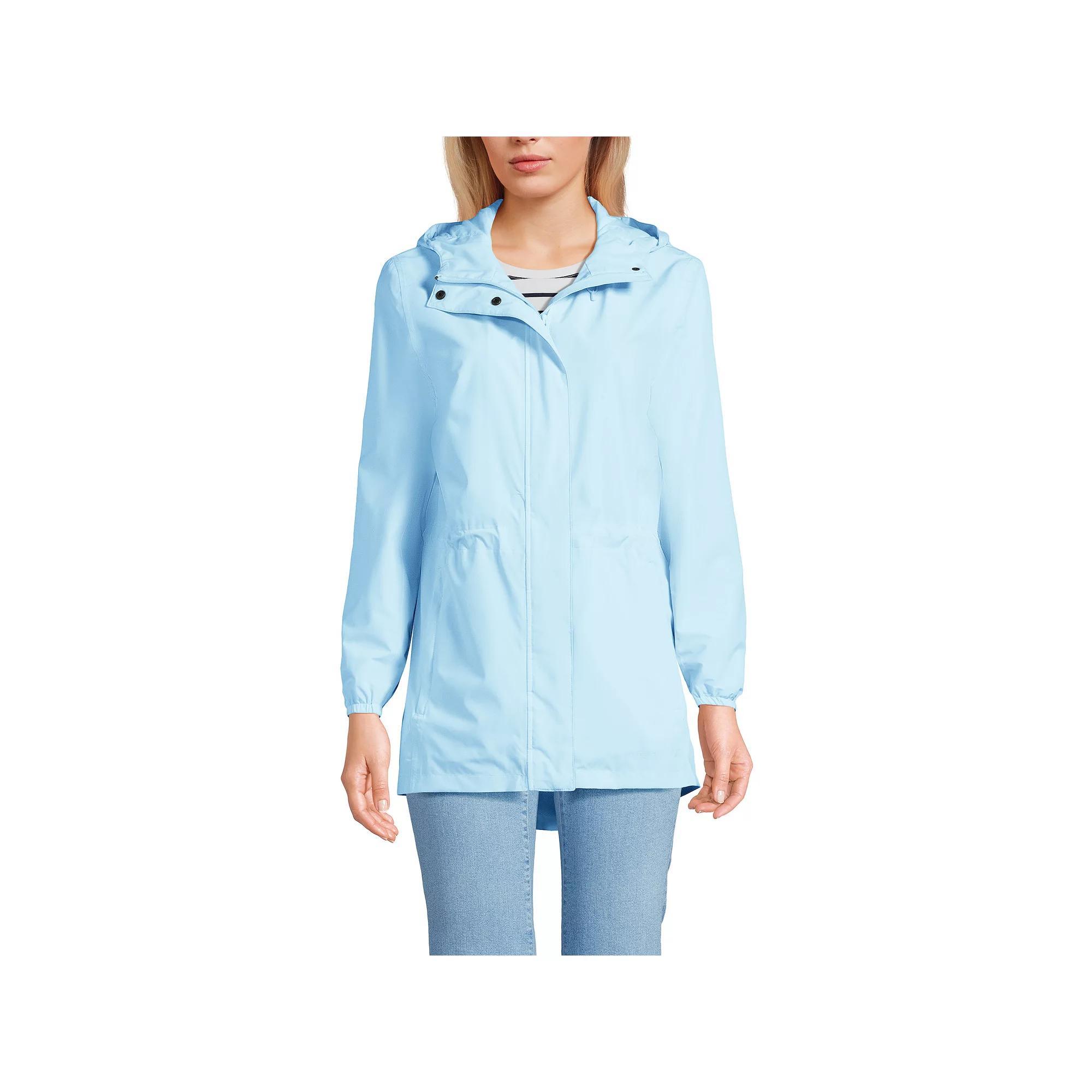 Petite Lands End Hooded Packable Raincoat, Womens Deep Blue Product Image
