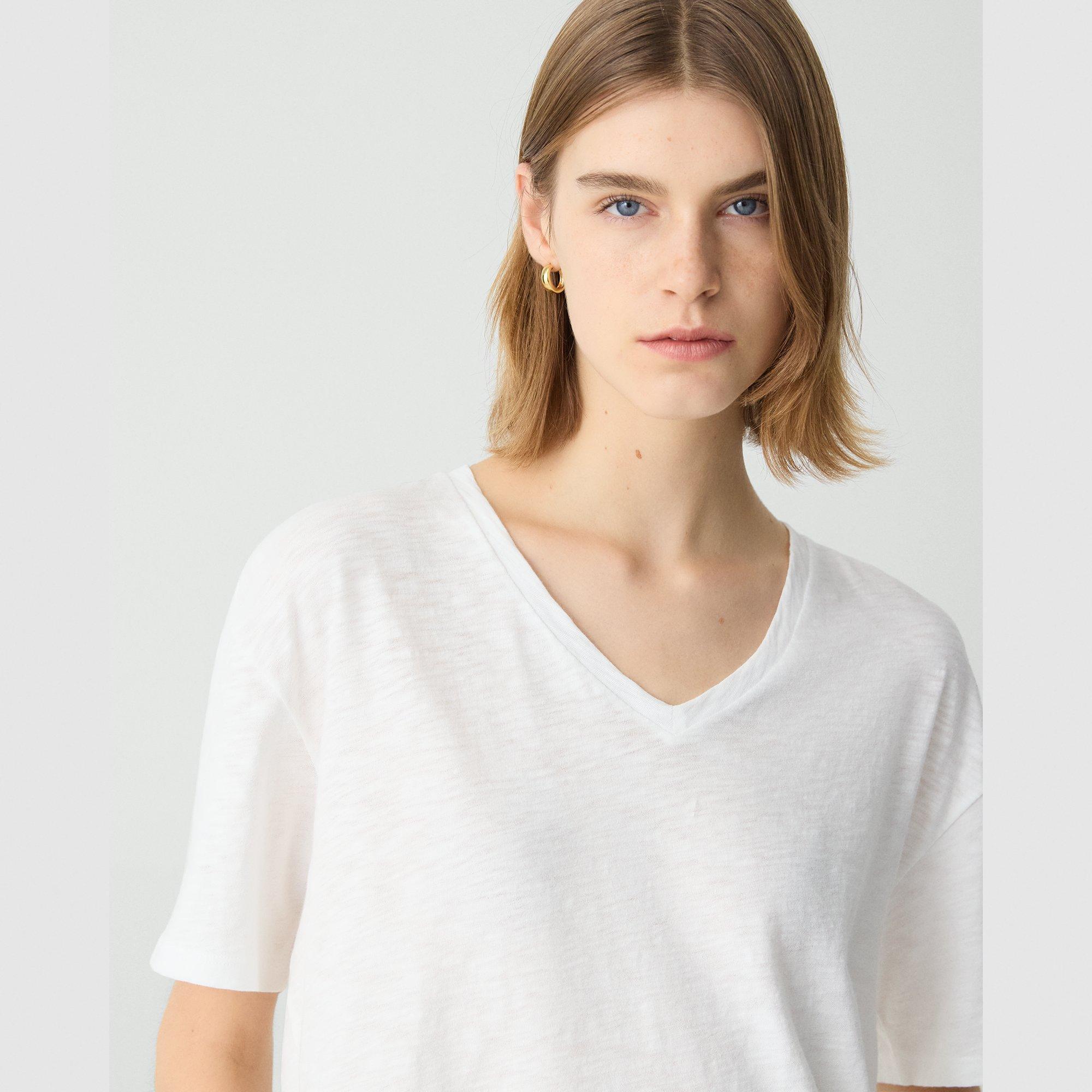 Slub Cotton Relaxed V-Neck Tee | Theory Product Image