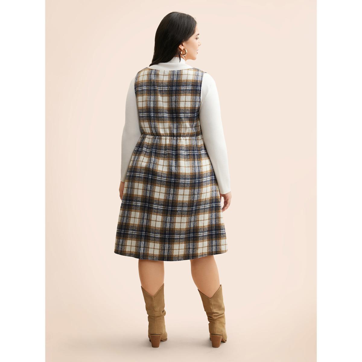 Plus Size Plaid V Neck Sleeveless Dress Multicolor Women Elegant Texture Deep V-neck Sleeveless Curvy BloomChic 10/M Product Image