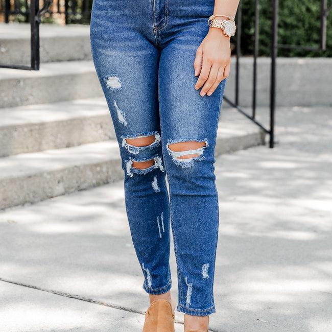 The Mom Jeans Dark Wash Straight Leg Jeans FINAL SALE Product Image