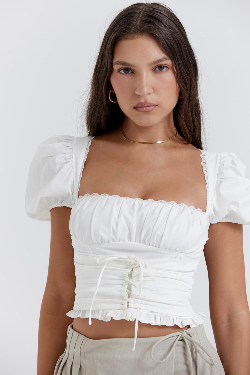 Samaya White Gathered Top Product Image