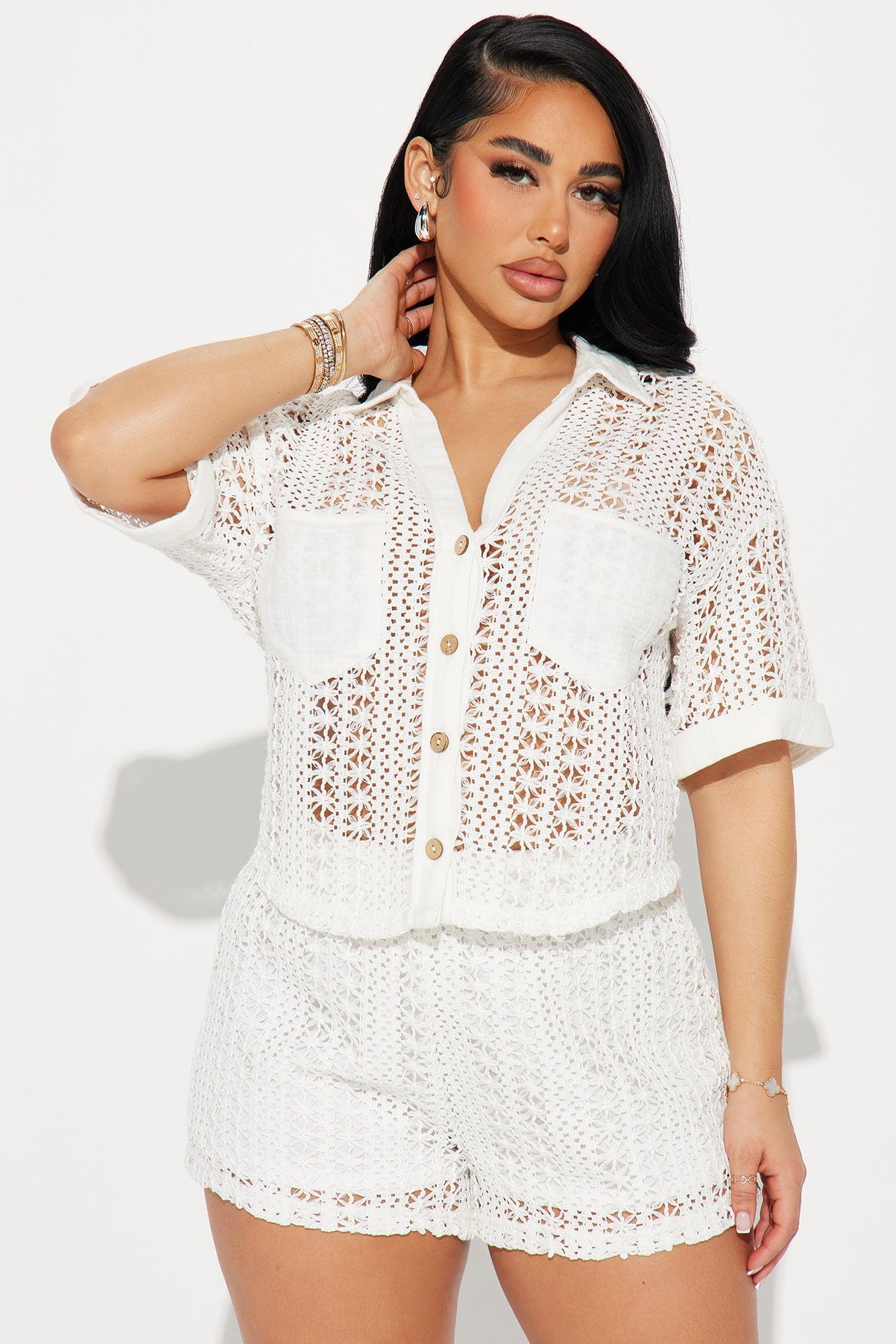 Meet At Dawn Crochet Short Set - White Product Image