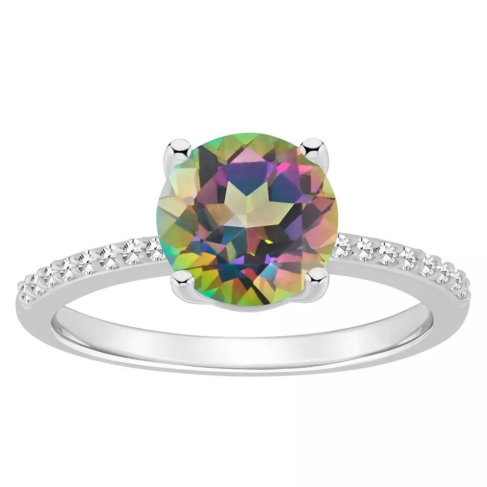 Alyson Layne Sterling Silver Round Mystic Topaz 1/10 Carat T.W. Diamond Ring, Women's, Size: 8 Product Image