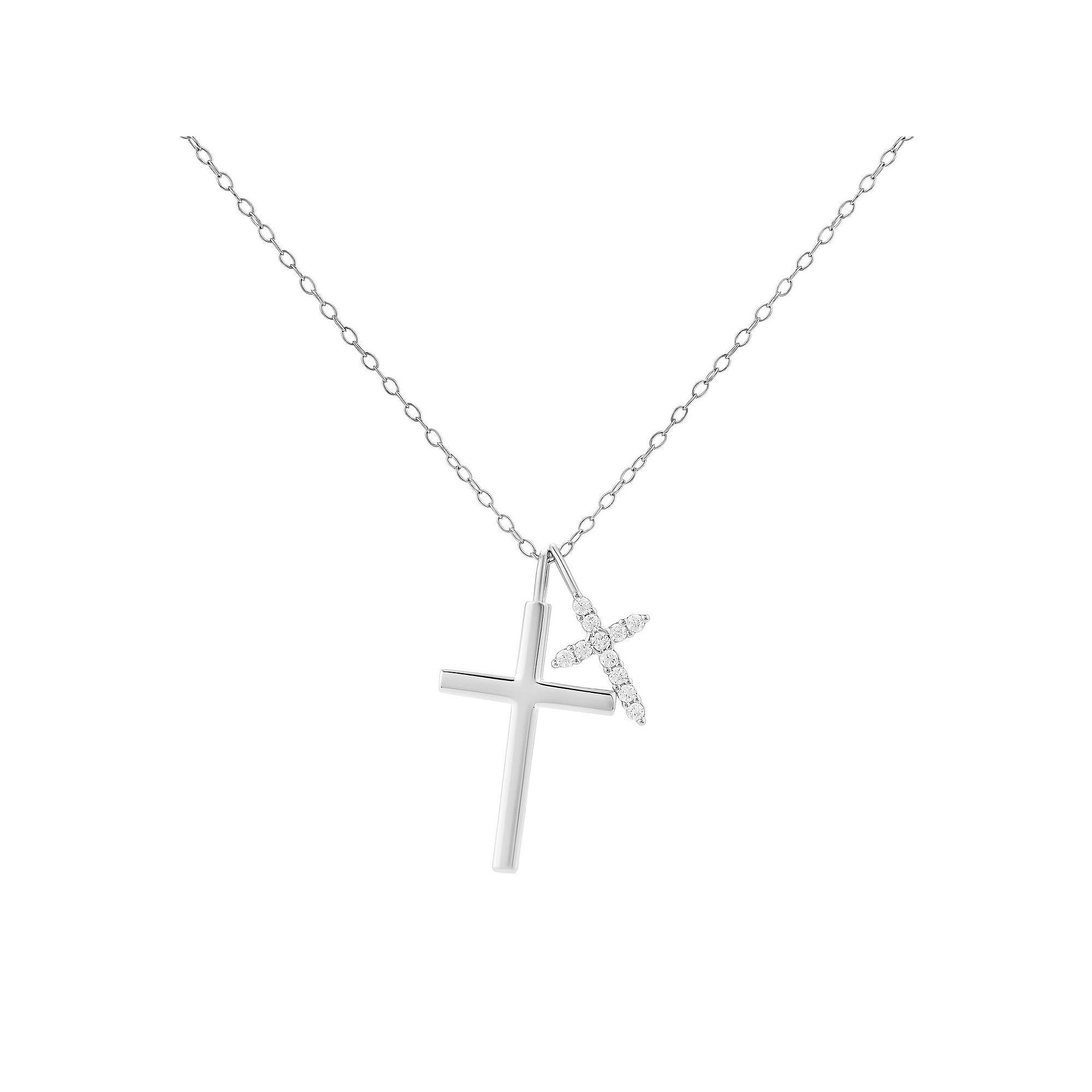 PRIMROSE Sterling Silver Cubic Zirconia Cross Pendant Necklace, Women's, Size: 18" Product Image
