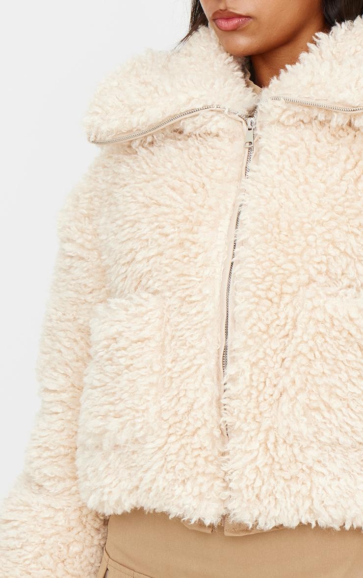 Cream Faux Fur Pocket Detail Crop Jacket Product Image