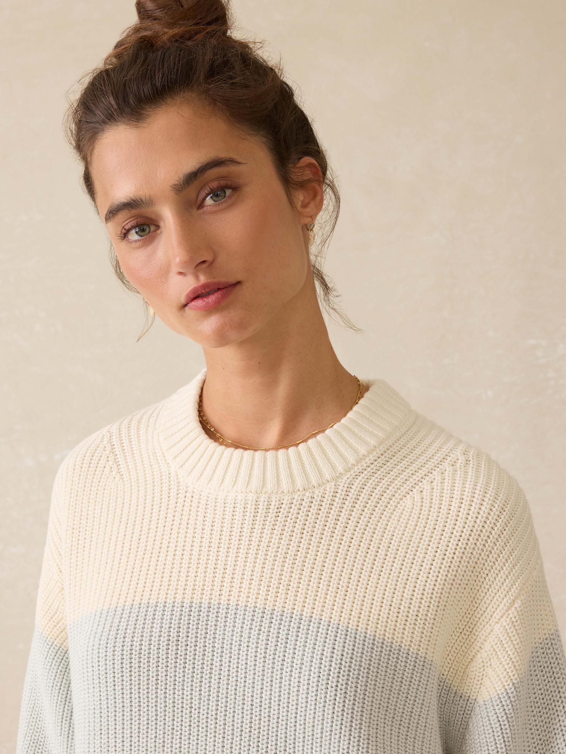 Sunwashed Cotton Fisherman Sweater - Sea Salt Stripe Female Product Image