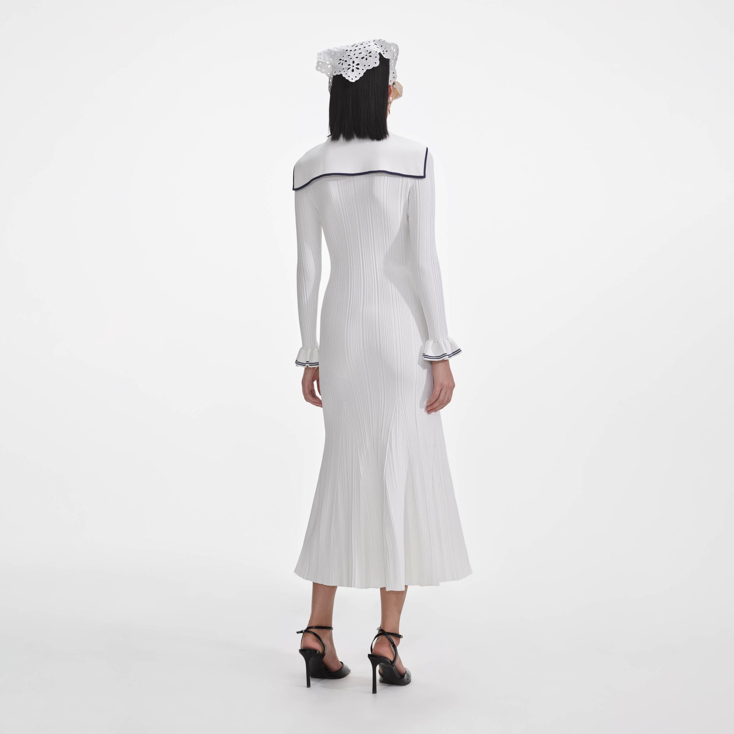 White Viscose Rib Knit Midi Dress Product Image