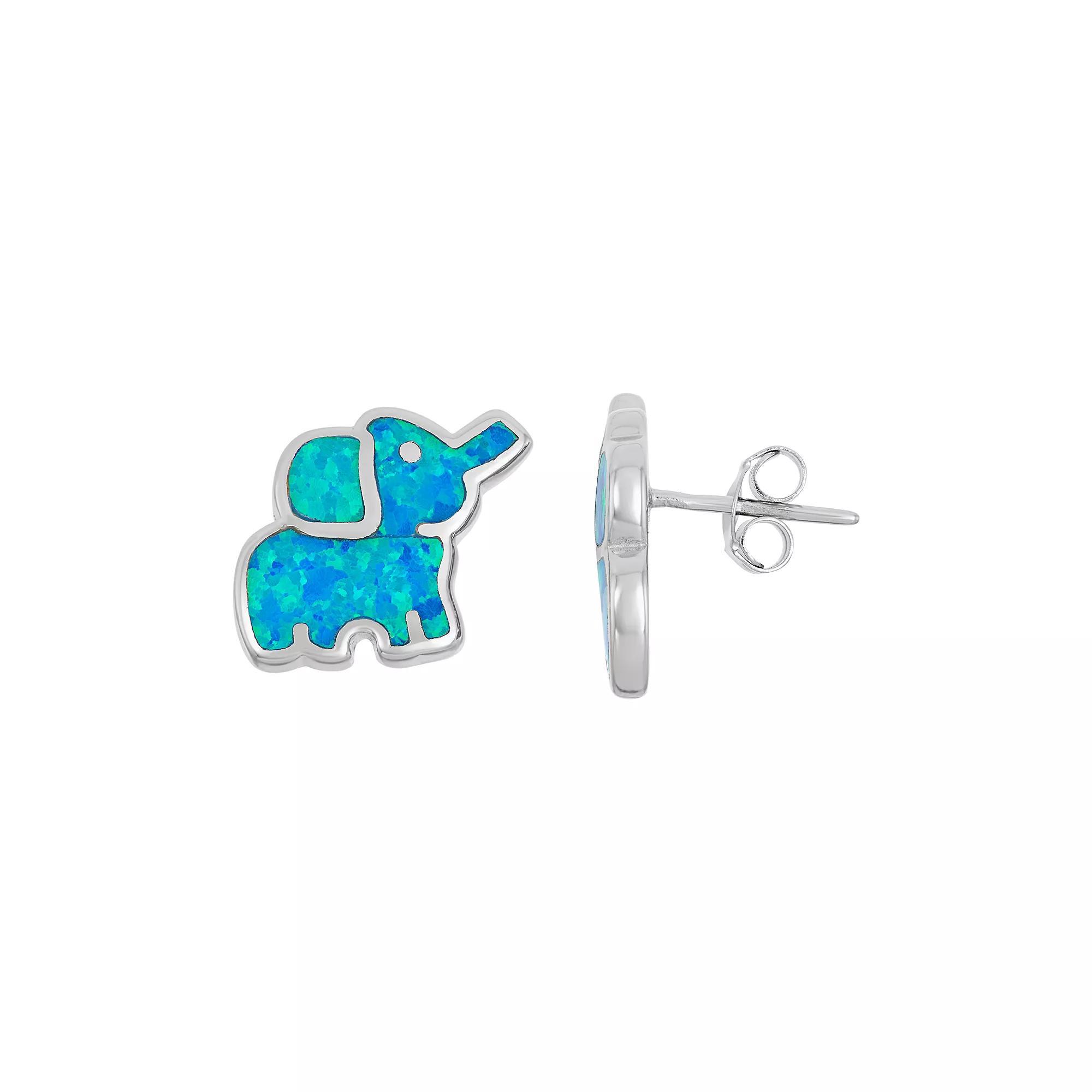 Lab-Created Blue Opal Sterling Silver Elephant Stud Earrings, Women's Product Image