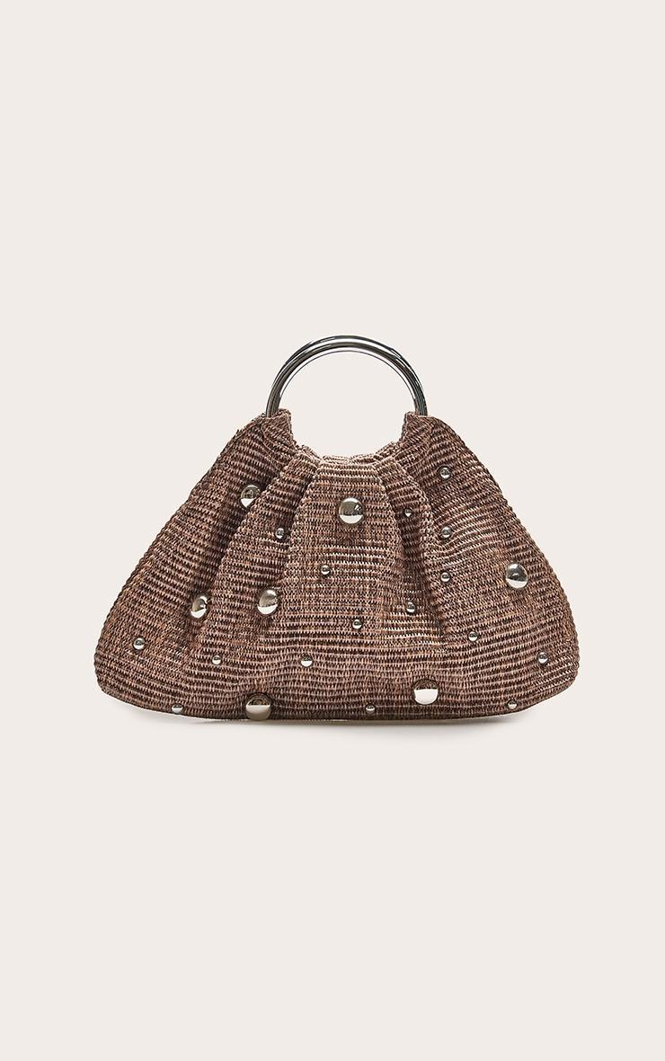 Chocolate Raffia Gold Studded Tote Product Image