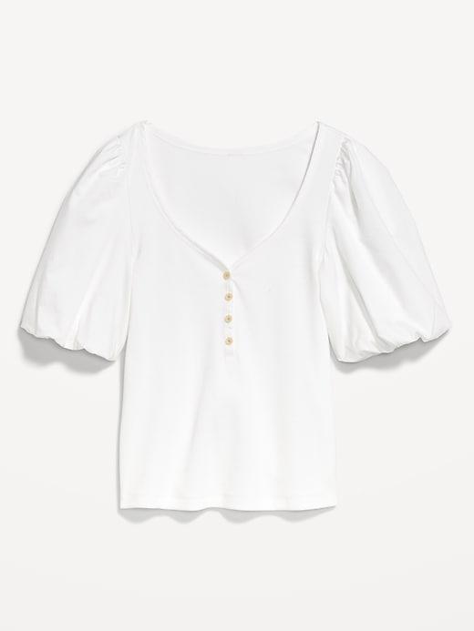 Puff-Sleeve Mixed Fabric Top Product Image