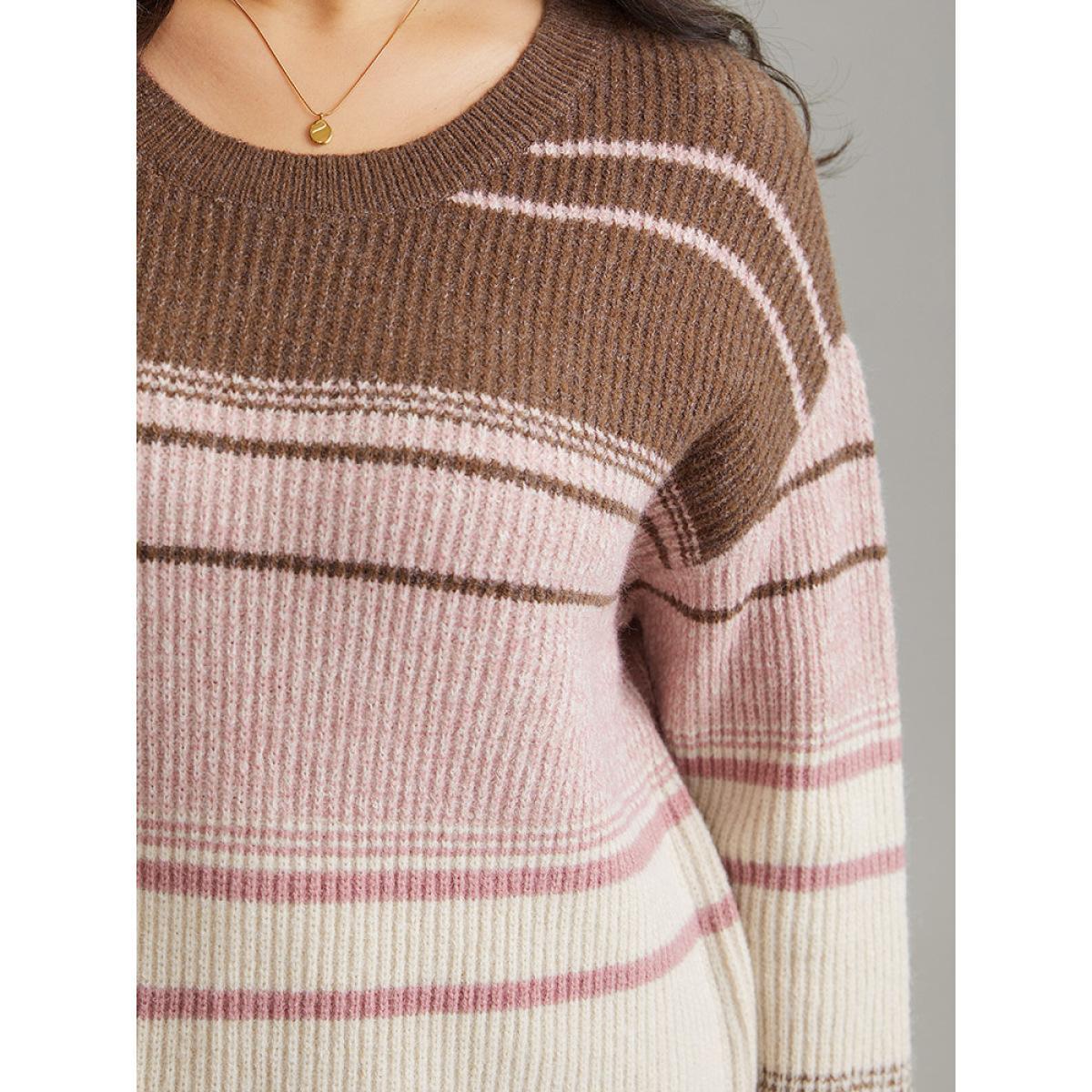 Plus Size Drop Shoulder Heather Colorblock Elastic Cuffs Pullover Multicolor Women Casual Long Sleeve Round Neck Everyday Pullovers BloomChic 18-20/2X Product Image