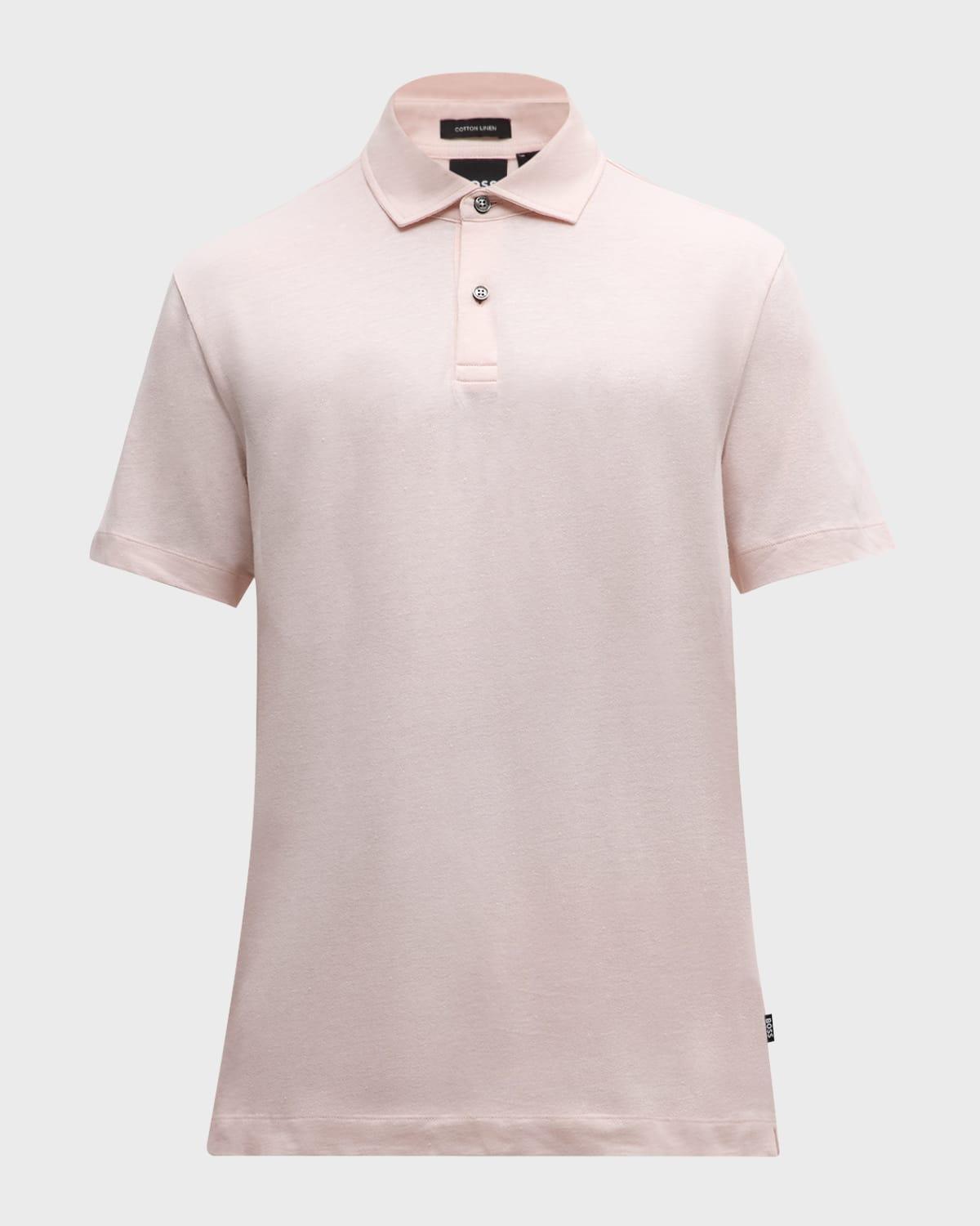 Men's Solid Linen Cotton Short-Sleeve Polo Shirt Product Image