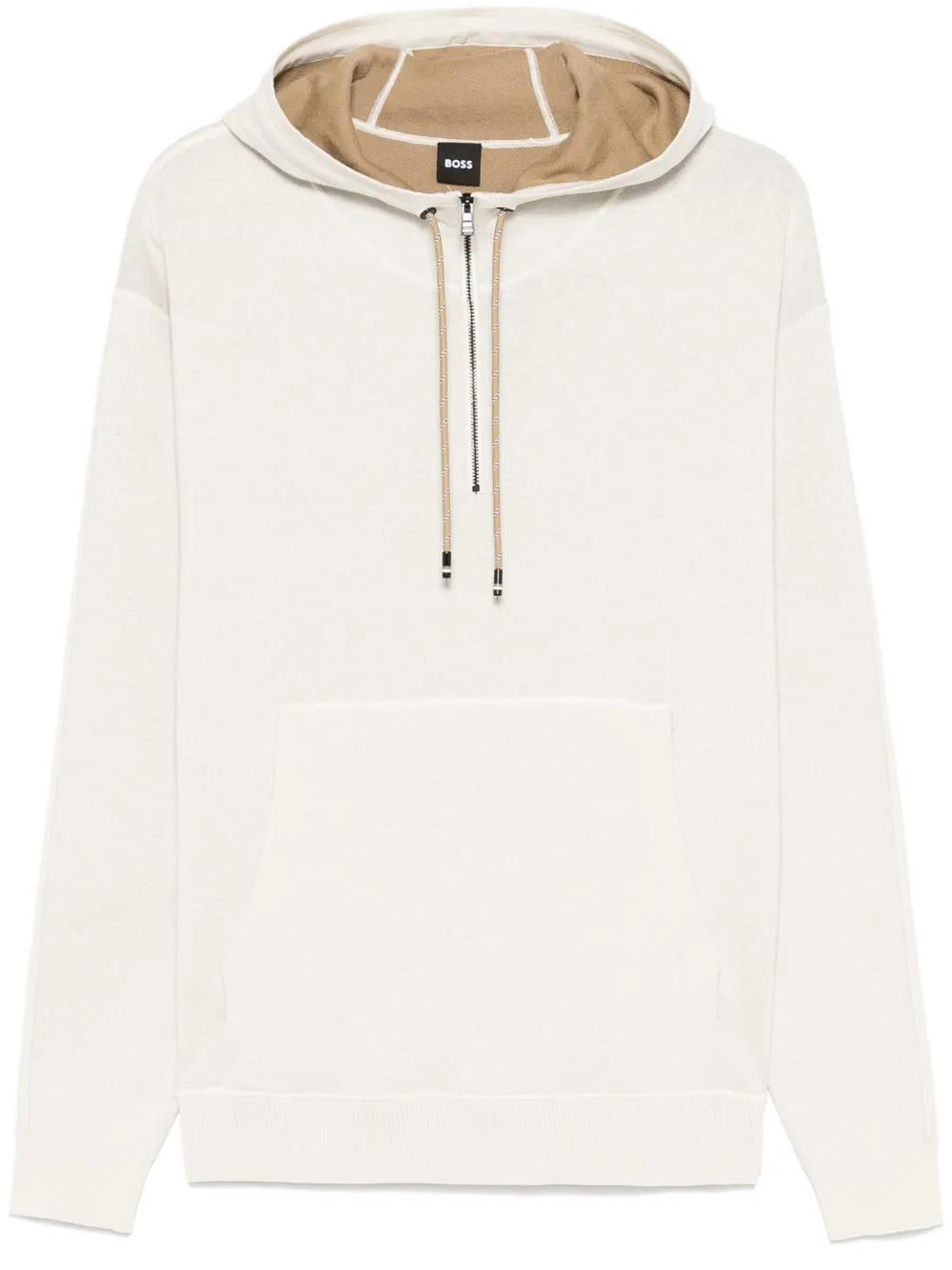 HUGO BOSS Knitted Hoodie In Neutrals Product Image