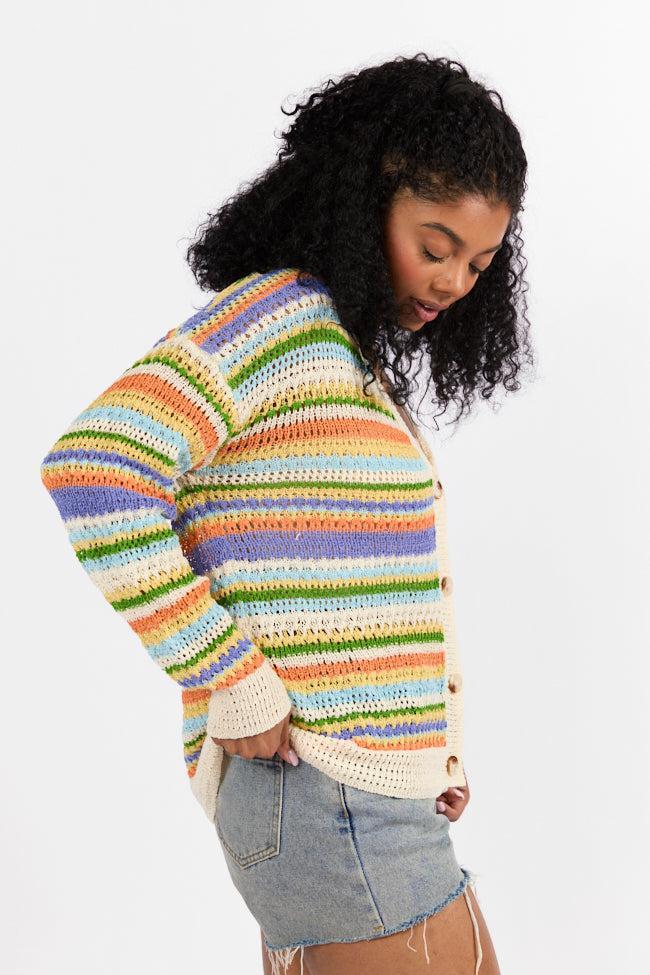 Drive Down Main Purple Multi Striped Open Knit Cardigan FINAL SALE Product Image