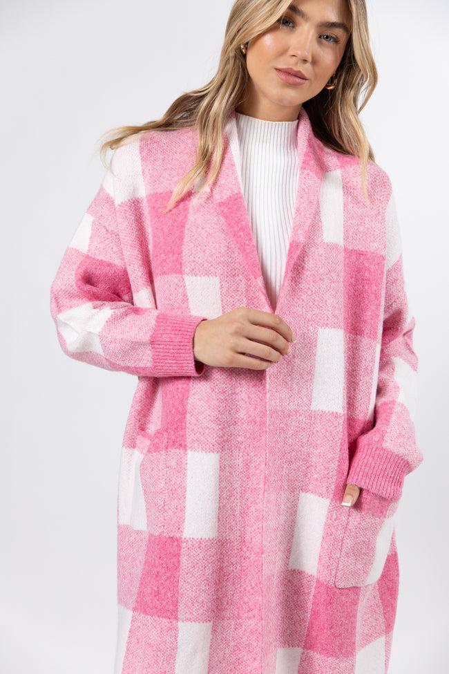 News To Me Pink Plaid Sweater Coat Product Image