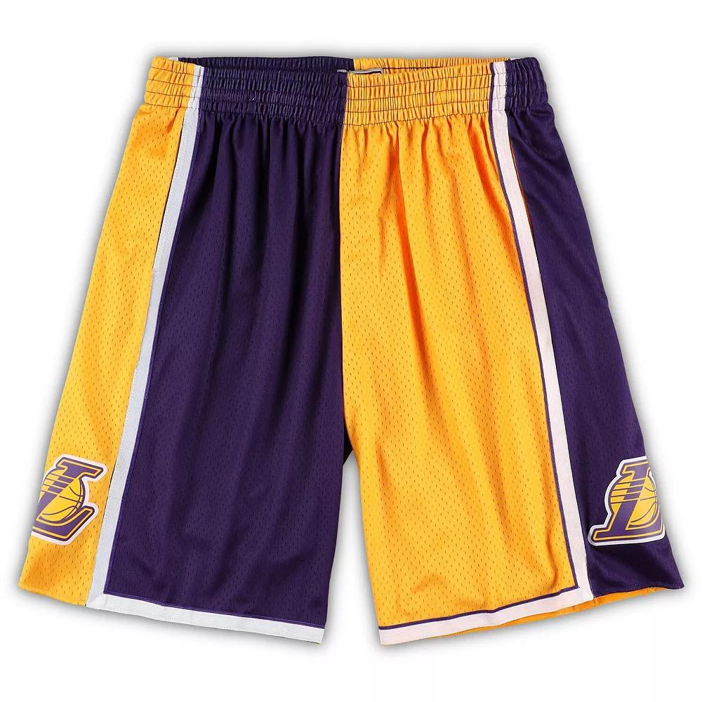 Men's Mitchell & Ness Gold/Purple Los Angeles Lakers Big & Tall Hardwood Classics Split Swingman Shorts, Size: 5XB Product Image