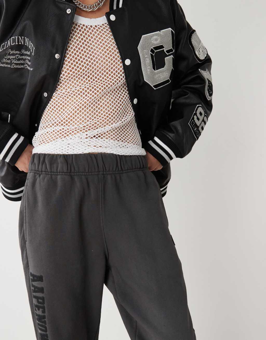 Aape By A Bathing Ape side logo cuffed sweatpants in washed gray Product Image
