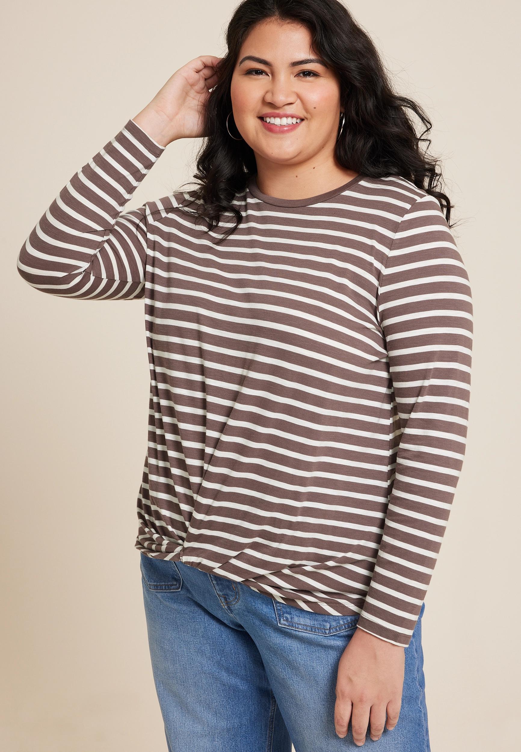Maurices 4X Plus Size Womens 24/7 Austin Striped Knot Hem Long Sleeve Tee Purple Product Image