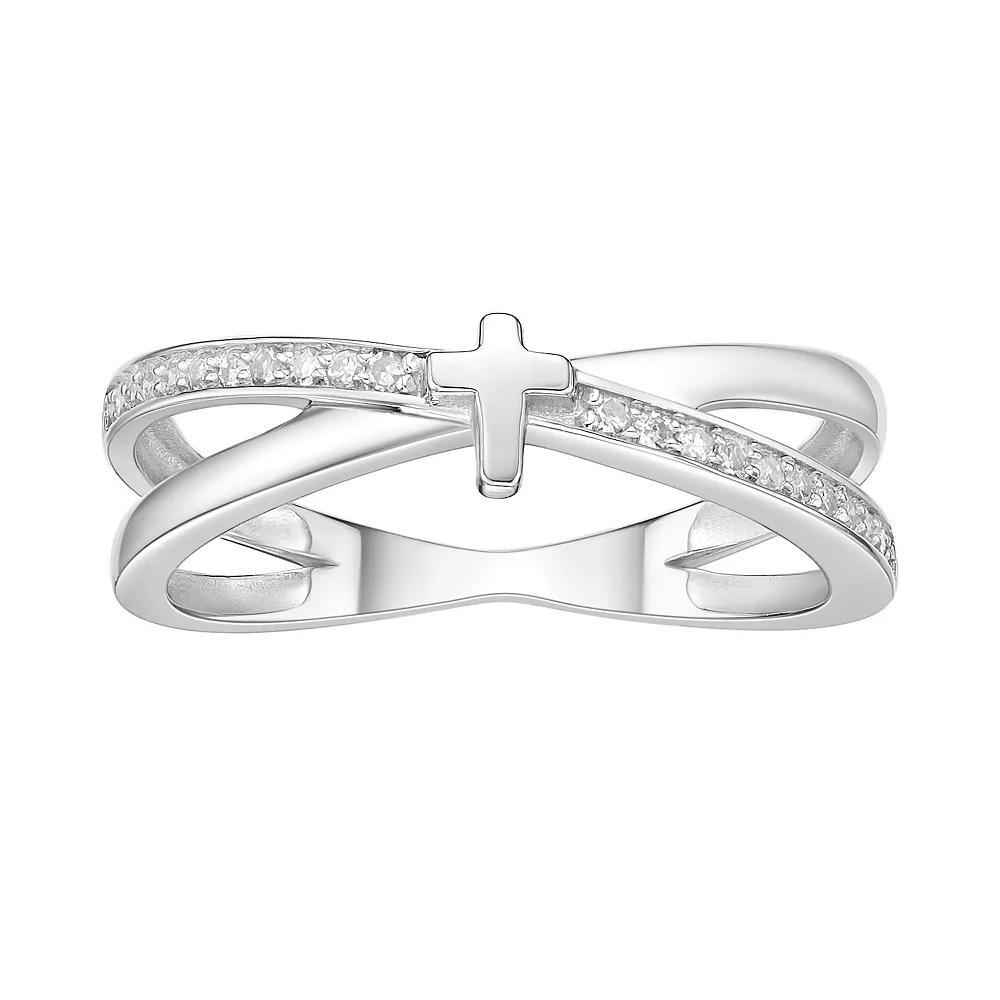 Gemminded Sterling Silver 1/10 Carat T.W. Diamond Cross Ring, Women's, Size: 9 Product Image