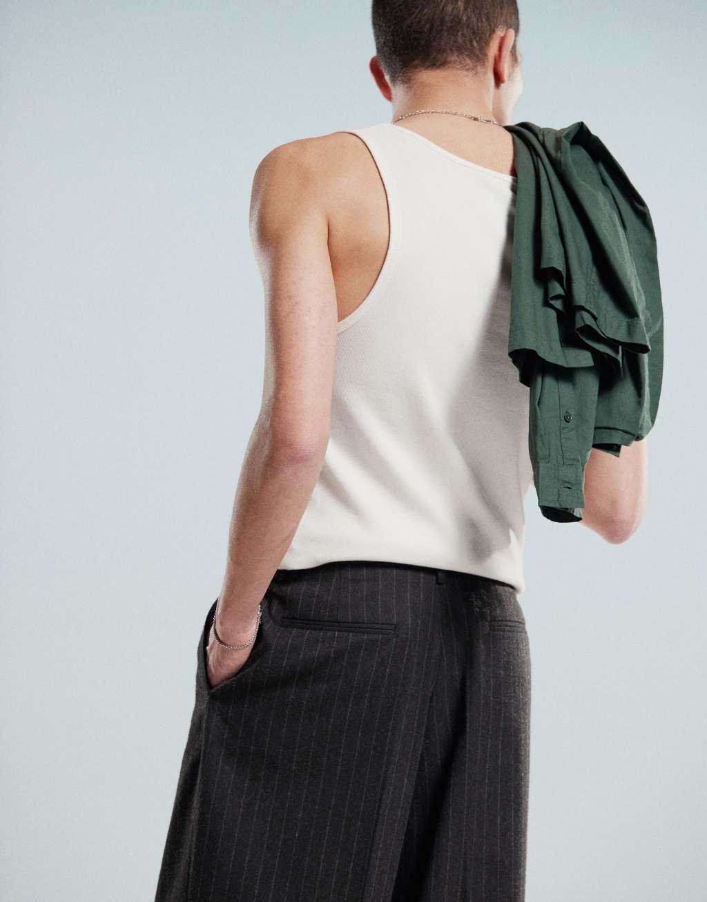 ASOS DESIGN smart loose leg pants in light gray textured pinstripes Product Image