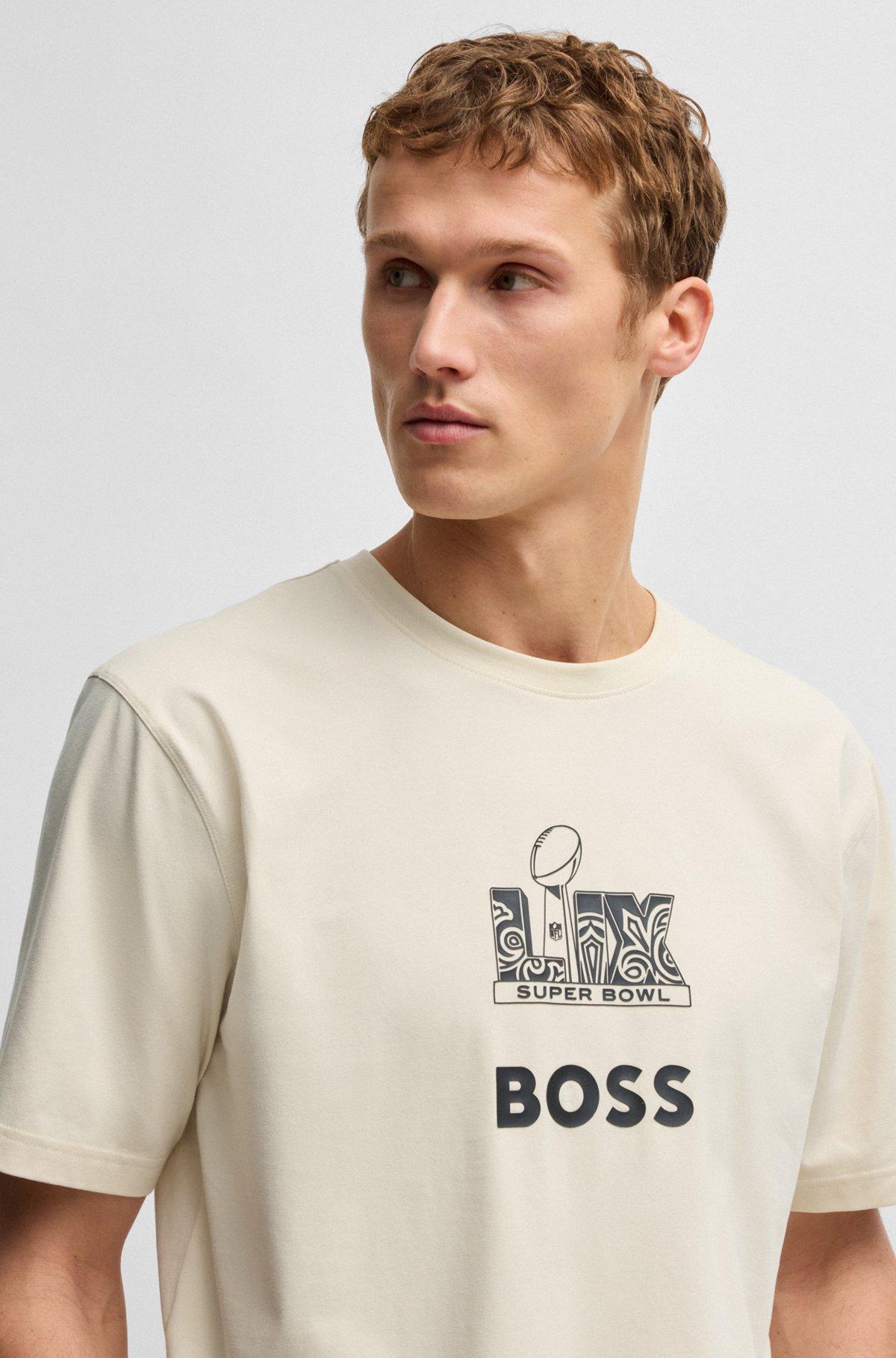 BOSS - BOSS x NFL stretch-cotton T-shirt with gold-tone artwork - Black Product Image