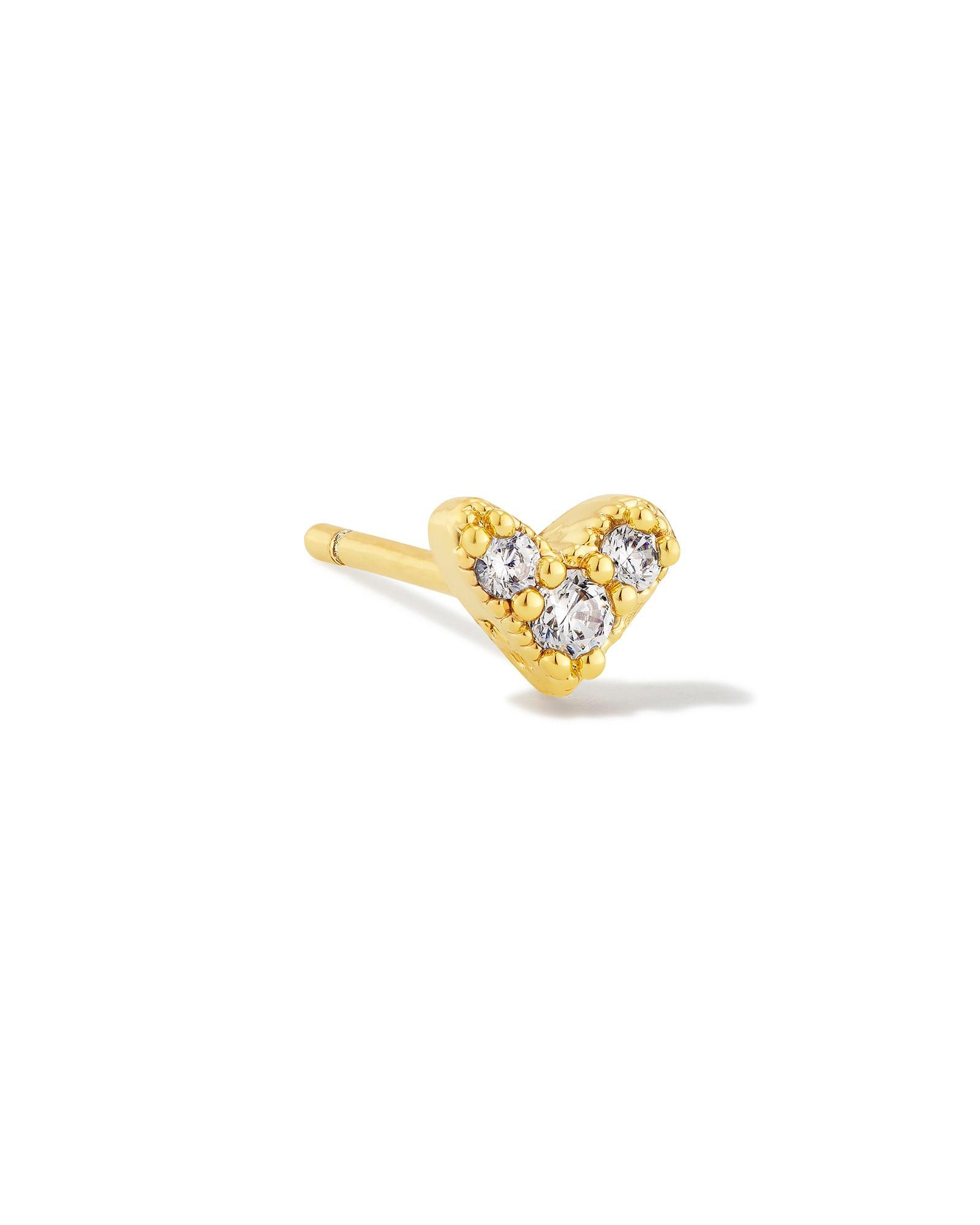Crystal Letter E Gold Single Stud Earring in White Crystal Product Image