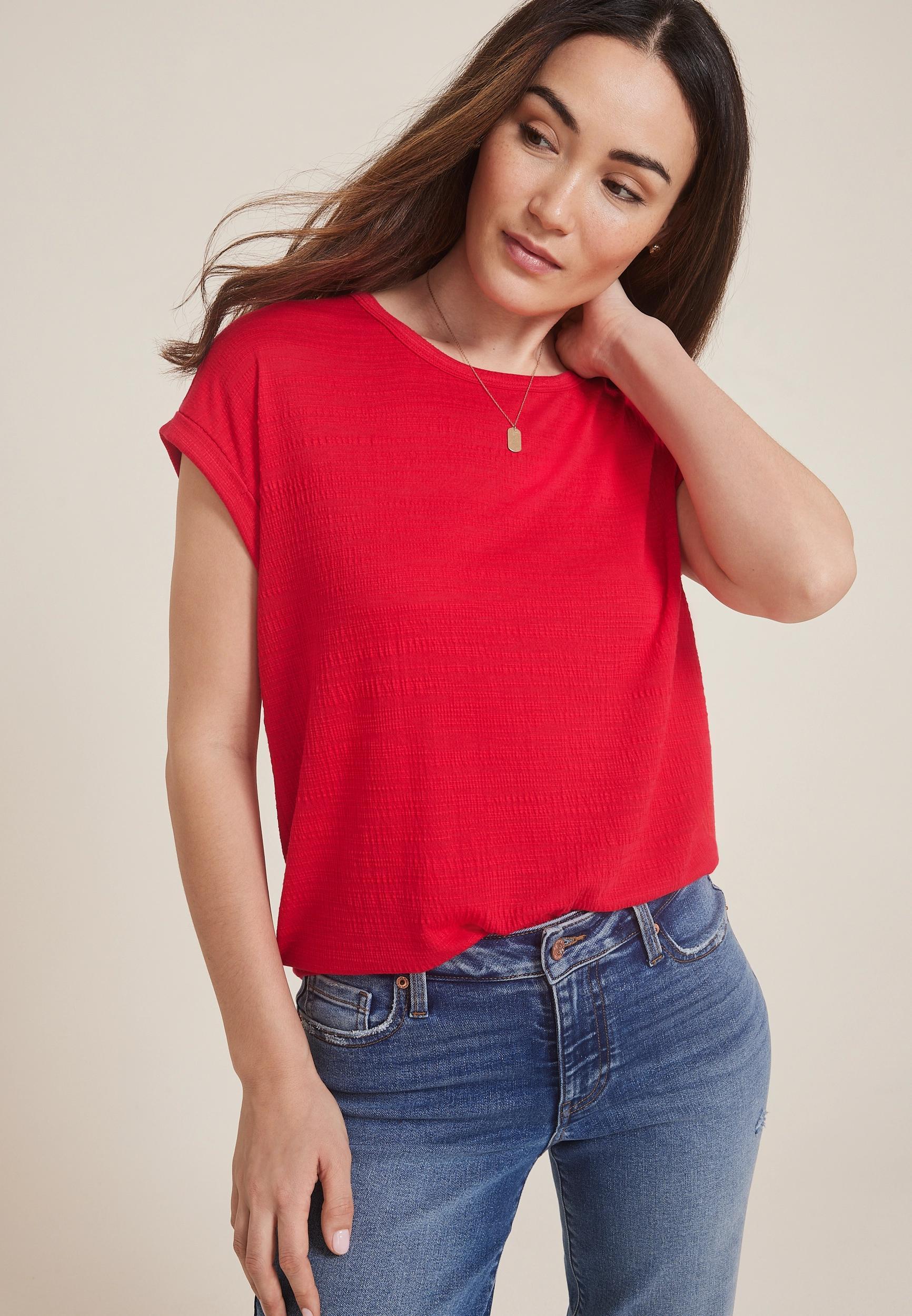 Maurices Womens X Small Size 24/7 Clara Textured Short Sleeve Tee Blue Product Image
