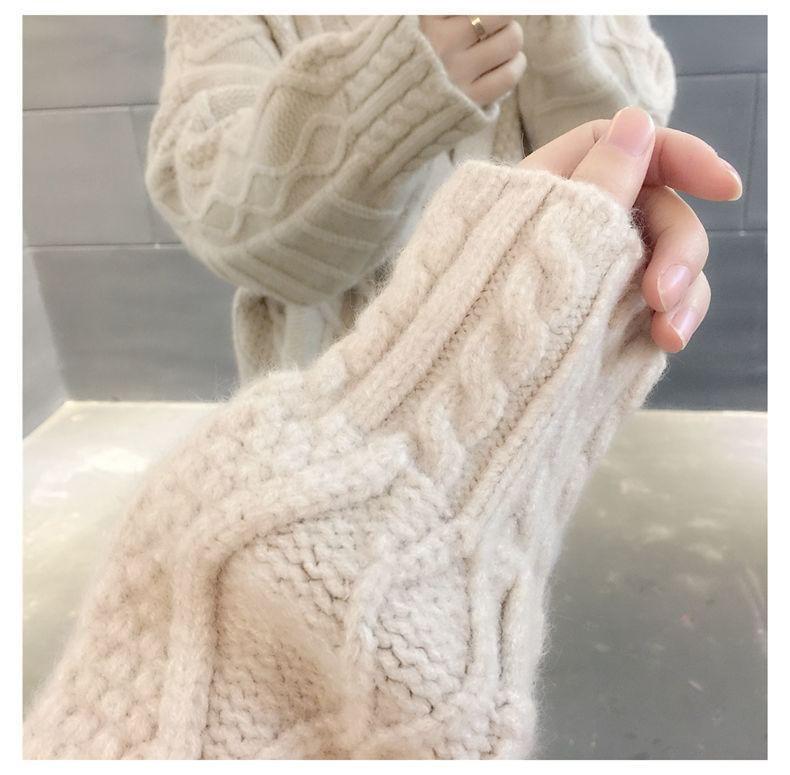 V-Neck Plain Cable Knit Button-Up Oversized Cardigan Product Image